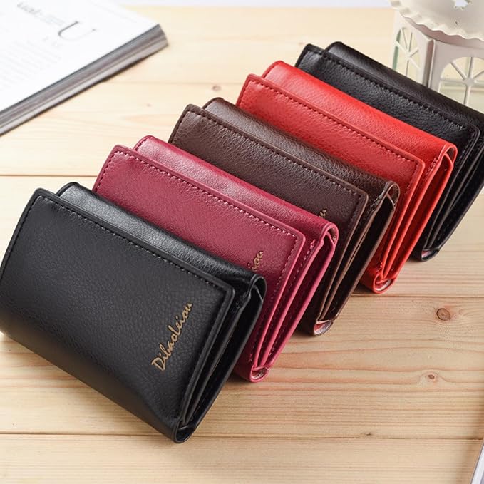 Men Women Wallet Trifold Soft Leather 4 Card Holder 2 Money Pockets with Photo Window Mother Kids Girl Gift - Image 6