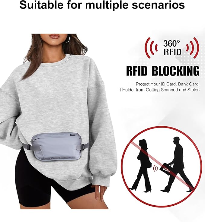 GOX Money Belt for Men Travel, Anti-Theft Hidden Waist Pack, RFID Secure Travel Belt for Men, Ultra-Thin Under-Clothes Passport Wallet with Documentry Safety & Money Holder (Grey-L) - Image 3
