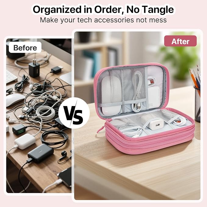 Skycase Tech Pouch - Lightweight Electronics Organizer Travel Case - Double Layers Cable Organizer - All-in-One Storage Bag for Charger, Cord, Phone, Flash Drive, Essentials - XL - Image 2