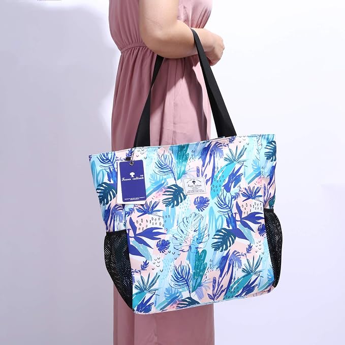 ESVAN Original Floral Water Resistant Large Tote Bag Shoulder Bag for Gym Beach Travel Daily Bags Upgraded - Image 2