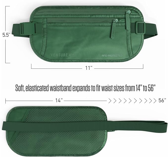 VENTURE 4TH Travel Money Belt, RFID Blocking Passport Holder - Sleek Green - Image 6