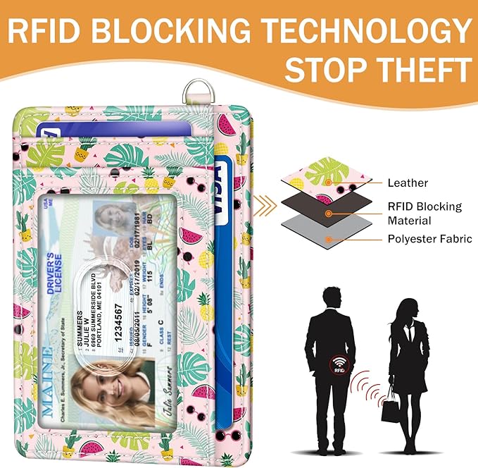 Yonlevres Flamingo Credit Card Holder Slim Wallet Women RFID Blocking Small | Front Pocket, Handy, RFID Blocking, Woman Girls Ladies Gifts, D-ring for Keychain,Thin Mini Card Case, ID Window, PU Leather - Image 5