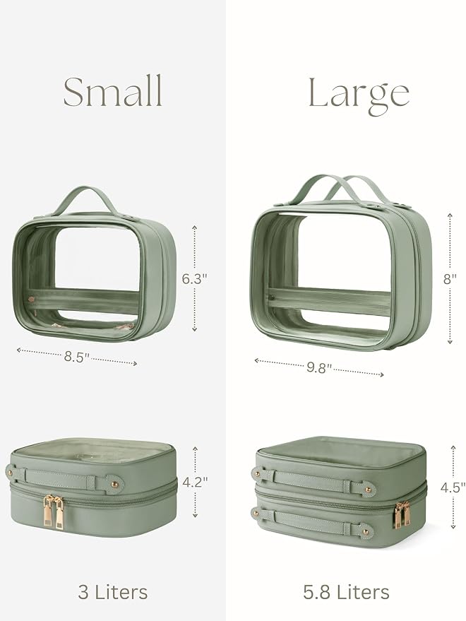 Clear Cosmetic Bag Double Layer Travel Toiletry Bag Clear Makeup Bag Case with 4 Compartments, Transparent Travel Bag for Toiletries, Large Toiletry Bag for Women Cosmetic Case (Sage Green, Small) - Image 4