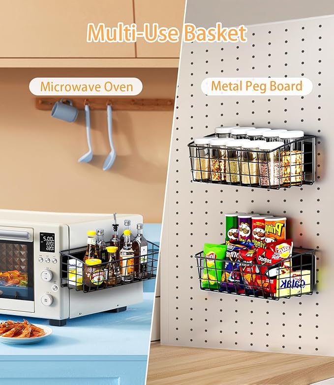 2Pack Magnetic Shelf for Refrigerator with Removable Hooks(Black) | Strong Magnetic Spice Rack for Kitchen Storage, Fruit Potato Onion Storage Shelves, Large Magnetic Basket Organizer - Image 7