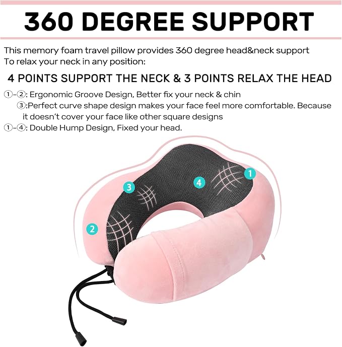 urnexttour Neck Pillow Airplane Travel Pillow 2 Pack Grey and Pink | Memory Foam Soft Support Travel Neck Pillow for Travelling, Sleeping Rest, Car, Train and Home Use - Image 3