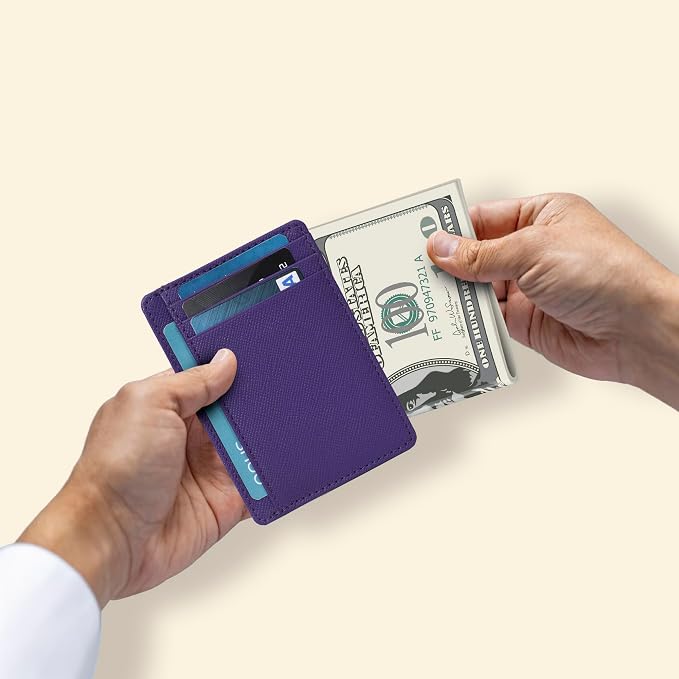 Leather Slim Minimalist RFID Blocking Front Pocket Wallet, Credit Card - Image 4
