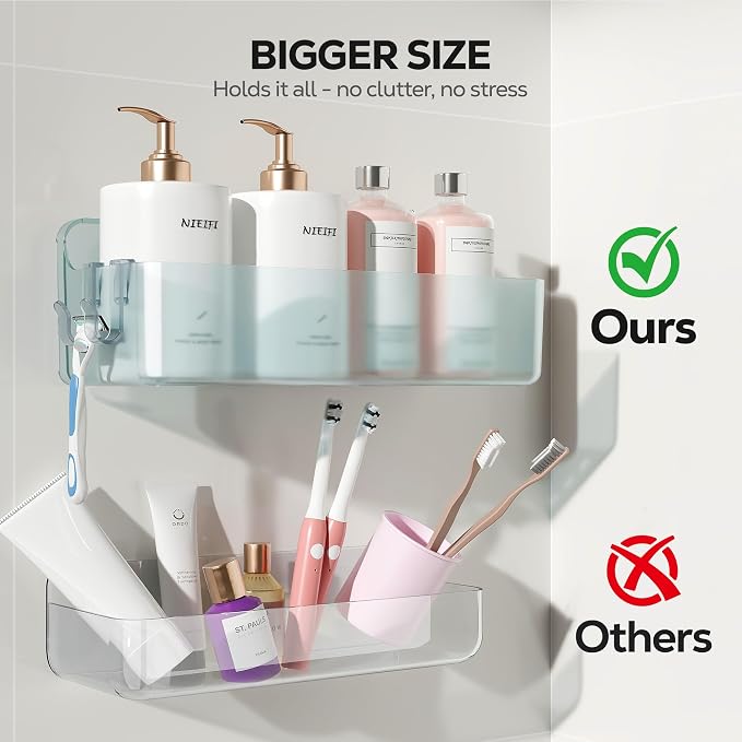 Nieifi Adhesive Shower Shelves, Blue, 5 Pieces | Rustproof ABS, Large Capacity, Removable Design, Easy-Clean, No Drilling Shower Organizer for Bathroom Storage & Home Decor - Image 4