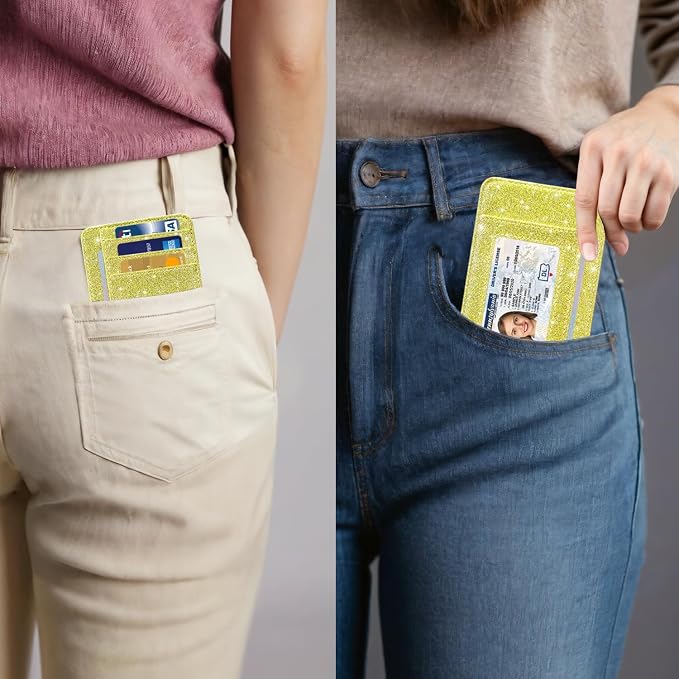 HOTCOOL Card Holder Wallet Front Pocket Minimalist Travel Cute Funny Thin Leather With RFID Blocking Small Credit Card Holder Wallet for Men & Women Girls Organizer Gifts, Glitter Gold - Image 7