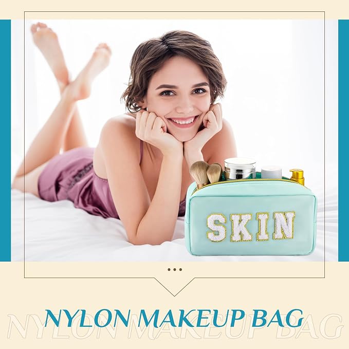 Preppy Makeup Bags Chenille Letter Stuff Bag Nylon Cosmetic Pouch Cases with Zipper for Women Travel Toiletry(Pastel Color,Classic,4 Pcs) - Image 5