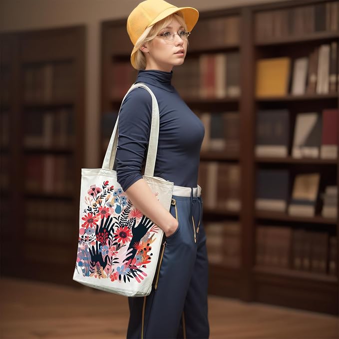 itgowisa Canvas Tote Bag for Women, Tote Bag with Zipper Inner Pocket, Zippered Canvas Bag for Shopping Work Grocery Everyday - Image 6