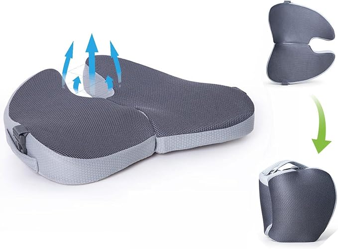 Small Travel Seat Cushion for Airplane,Portable Foldable Seat Cushion,Sciatica Pain Relief with Built-in Handles-Memory Foam Chair Cushions to Enhance Posture & Back Pain,for Car, Office, Gaming ( by Unknown