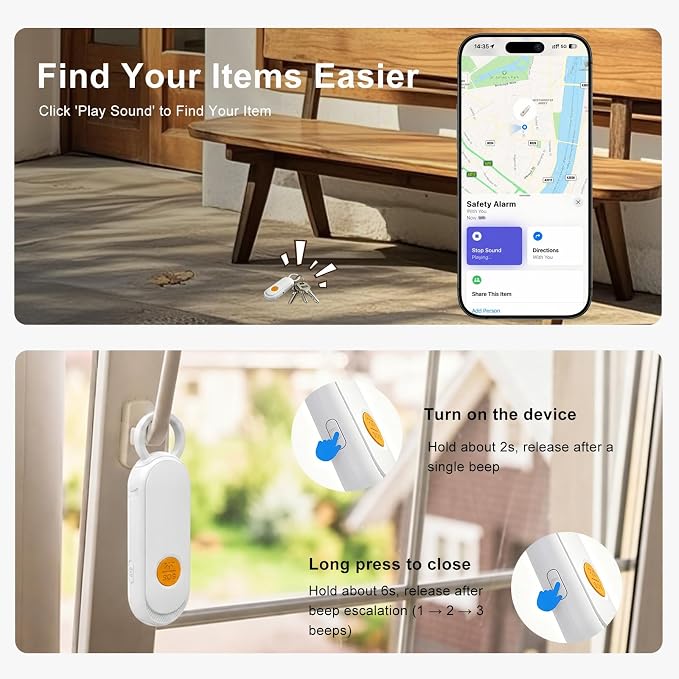 Personal Safety Alarm, Find My Tracker Keychain for Apple & Google, White | Real-Time Tracking • Loud Alarm • SOS Strobe • Apple & Android Compatible • Personal Safety - Image 6