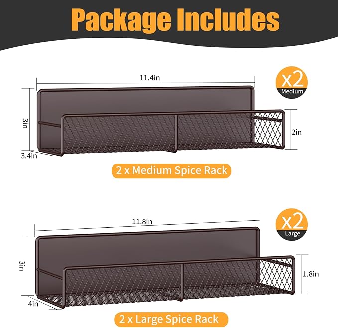 DTUQYX Magnetic Spice Rack for Refrigerator, 4 Pack 100% Metal Strong Magnet Fridge Shelves, Space Saving Spice Organizer, No Drilling Moveable Home Kitchen Laundry Room Storage Organization, Brown - Image 2