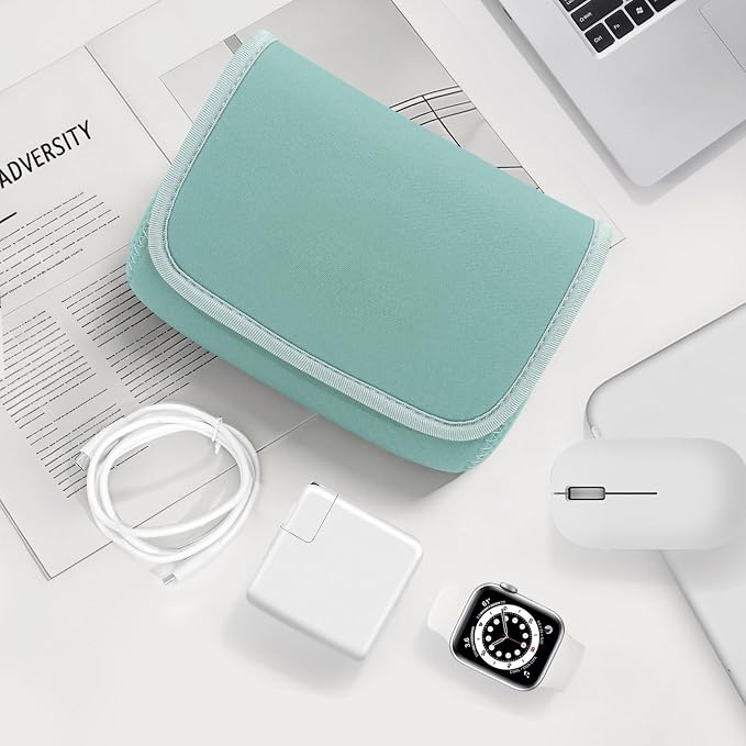 LENTION Mint Green Neoprene Electronic Organizer Pouch with Hook-and-Loop | Compact Tech Storage Fits Laptop Adapter, Mice, Charger, Power Bank & Cable to Keep Daily Travel Accessories Neatly Sorted - Image 5