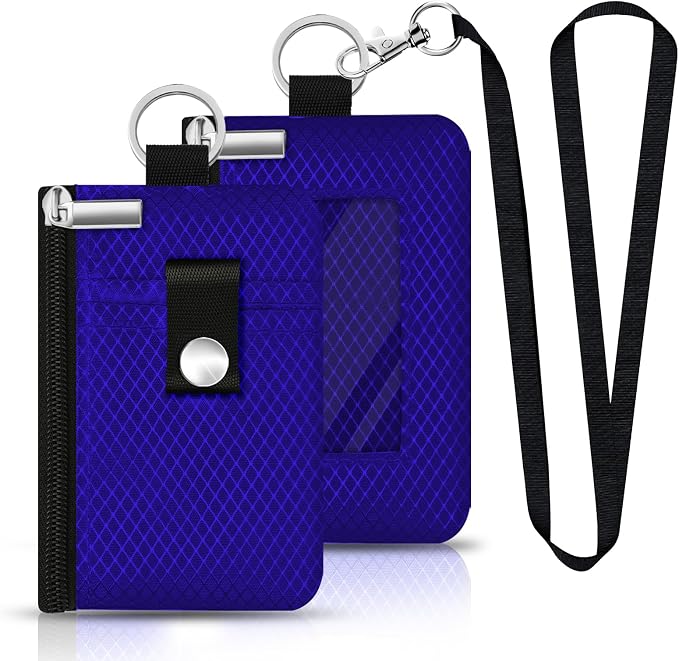 Minimalist RFID Blocking Small Wallet with ID Window,WaterResistant Zip Id Case Wallet with Lanyard Keychain for Cards,Cash,Travel,Women,Men (Sapphire Blue) - Image 3