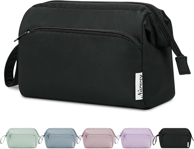 Narwey Makeup Bag Women Wide-open Make up Bag Travel Cosmetic Bag Organizer Toiletry Bag for Cosmetics Toiletries Accessories (Black) by Narwey
