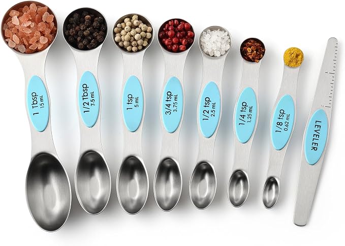 Spring Chef Stainless Steel Magnetic Measuring Spoons Set of 8, Aqua Sky | Nesting Metal Teaspoon & Tablespoon Measuring Spoons with Leveler for Dry & Liquid Ingredients, Dual Sided, Dishwasher Safe - Image 9