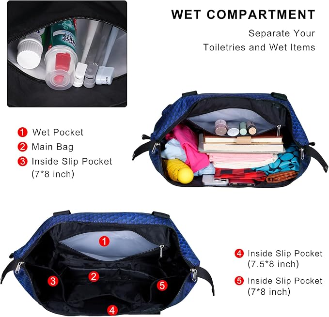 Expandable Duffel Bag for Women with Trolley Sleeve/Wet Pocket Weekender Travel Tote Large Carry On Overnight Luggage - Image 4