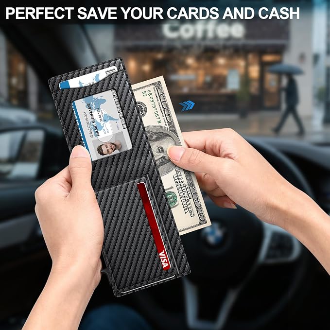 Wallet for Men RFID Blocking Minimalist Card Holder Wallet for 12-14 Cards | Slim Bifold Smart Wallet with ID Window & Cash Slot, Front Pocket Compact Metal Credit Card Case, Birthady Gifts for Men - Image 2