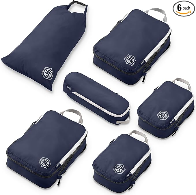 TRIPPED Travel Gear Compression Packing Cubes for Carry-On Travel 6-Pack | Ultralight Ripstop Packing Cubes with Compression Zippers for Organized Carry-On Luggage, Backpack, and Travel Packing by TRIPPEDTravelGear