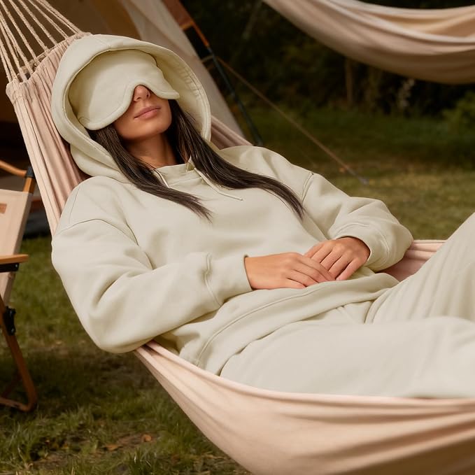 Ainangua Womens Oversized Pullover Essentials Hoodie with Eye Mask Comfor Airplane Mode Travel Office Vacation Sweatshirt - Image 4