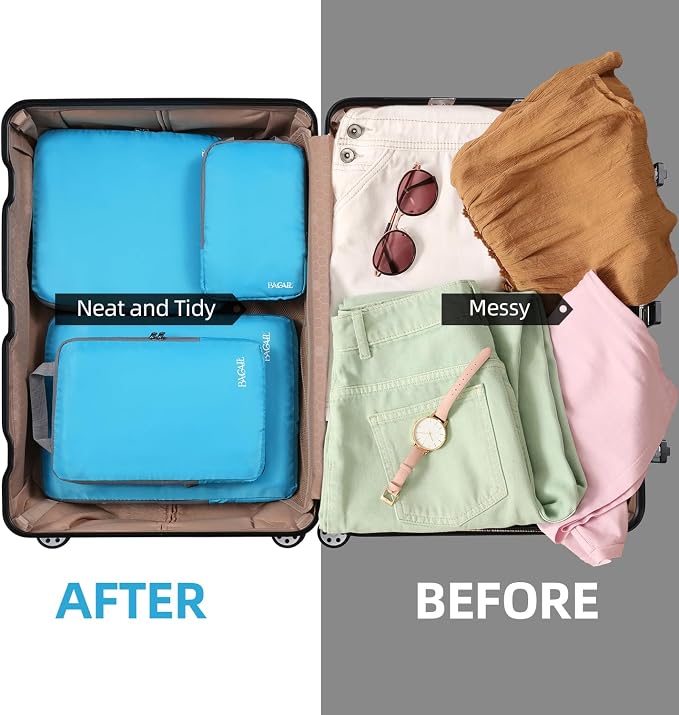 BAGAIL 4 Set/6 Set/8 Set Compression Packing Cubes Travel Accessories Expandable Packing Organizers (Cloth Pattern, 4-Blue) - Image 6