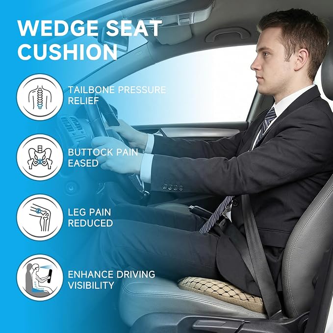 Livtribe Car Seat Cushion - Memory Foam Seat Pad for Sciatica & Lower Back Pain Relief - Driving Cushion with Breathable Mesh Cover - Road Trip Essentials for Drivers (3D Beige) - Image 5