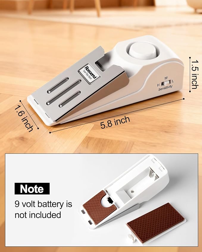 2 Pack Door Stop Alarm, Door Stopper with 120DB Security Alarm, Floor Wedge Door Stop Siren, Door Security Devices for Traveling, Apartment, Hotel and Home, White - Image 6
