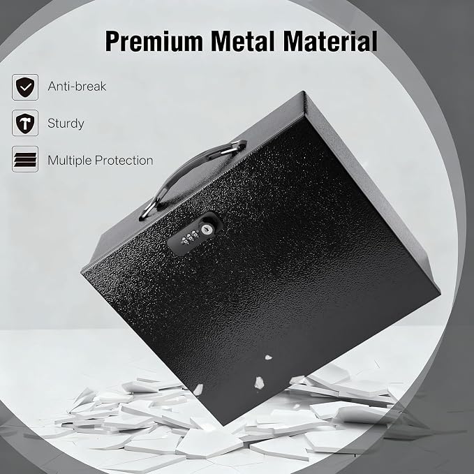 Fireproof Safe Lock Box Metal, Fire Proof Safe for Home Documents, Portable Security Box with Dual Combination and Key Lock for Personal Items,Passport, Money, X Large 13.2" x 11" x 4.13" - Image 6
