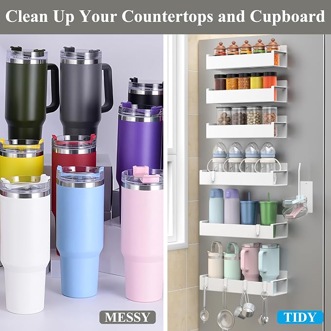 HuggieGems Magnetic Water Bottle Holder for Refrigerator, Cup Holder Organizer for Stanley and Tumbler for Kitchen, 6 Pack, White - Image 5