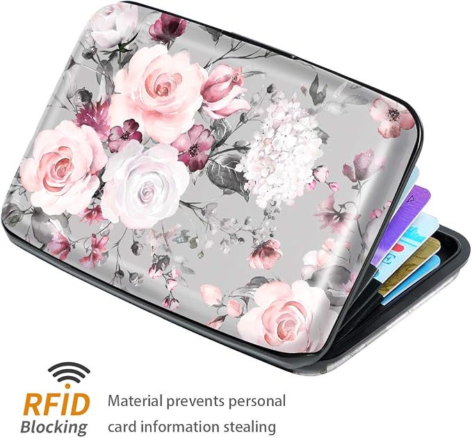 Coco Rossi Credit Card Holder RFID Aluminum Small Mini Wallet Women | Metal Wallet, Business Cards Holder, ID Case, Slim Sleeves, Womens Girls Gift, Carry Proof Wallets for Travel, Grey Flower - Image 3