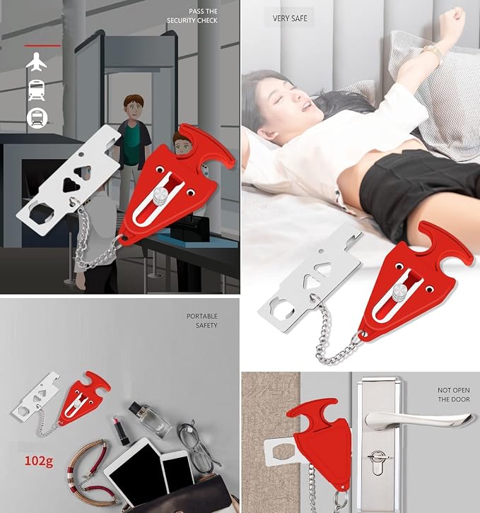 2 Pack Portable Door Lock for Travel - Improved Security Device for Hotel, Apartment - Perfect for Traveling (Two Kinds of Doorstops) - Image 9