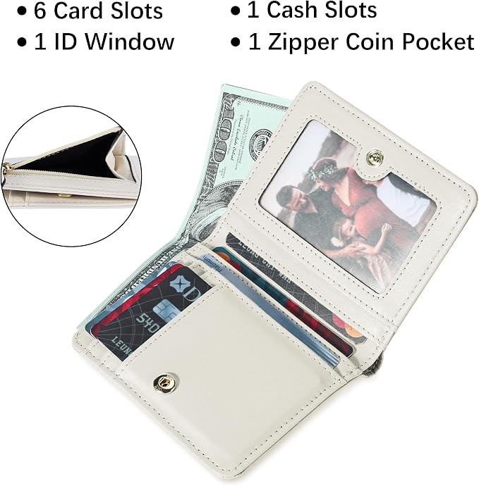 Gostwo Small Wallet for Women, Slim Bifold Credit Card Holder, Compact RFID Blocking Cash Wallet, Billfolds Thin Leather Zipper Pocket, Mini Wallet Gift for Ladies Teen Girls Travel with ID Window - Image 3