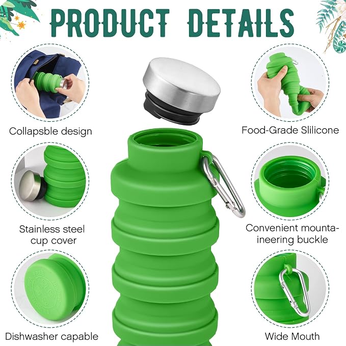 Lallisa 8 Pcs Collapsible Water Bottles Bulk, 17 oz Portable Reusable Silicone Water Bottle, Foldable Bottles for Travel Gym Camping Hiking, Leak Proof Sports Bottle with Carabiner(Fresh Colors) - Image 3