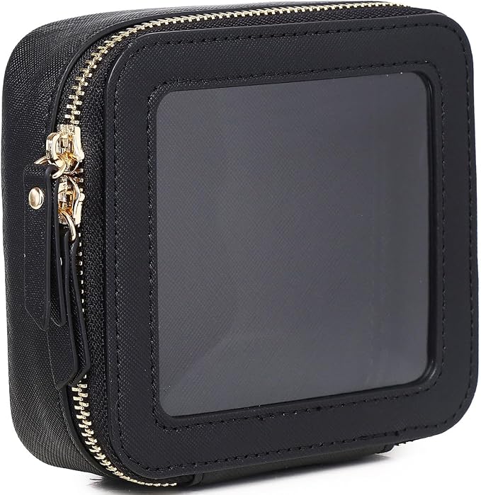 Pinkmik Small Makeup Bag Mini Clear Cosmetic Case, Black, MINI | Zipper Closure, Toiletry Bag, Purse Organizer, Car Essentials by Pinkmik
