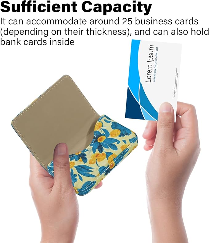 Business Card Holder，PU Leather Business Card Case Color Printing Pattern Card Holder Wallet，Pockets Magnetic Credit Card Holders for Men and Women - Pink Flowers - Image 3