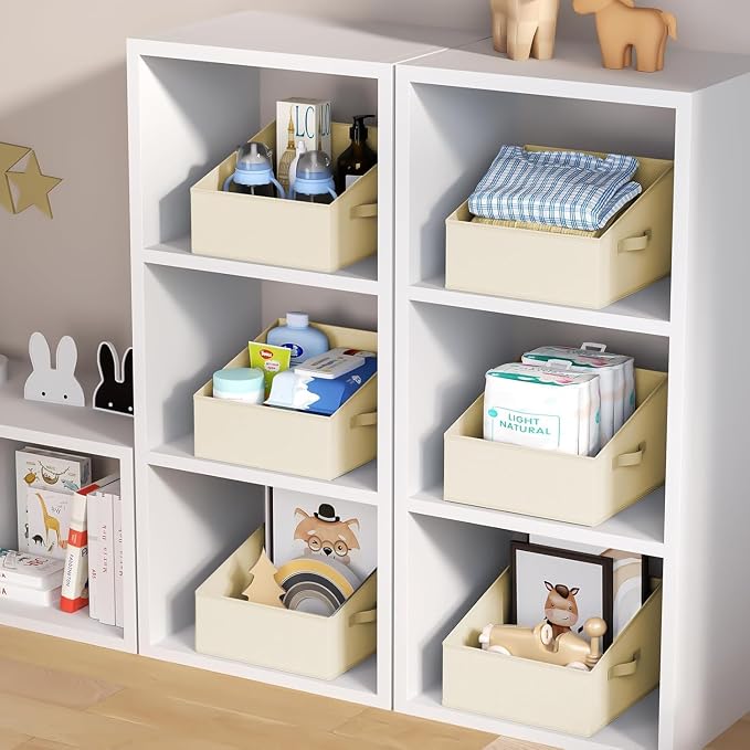 DIMJ Closet Storage Bins - Fabric Storage Baskets for Shelves, Collapsible Closet Organizers and Storage with Handles, Trapezoid Shelf Organization Storage Cubes for Purse, Toys, Books, Towel, Socks - Image 6