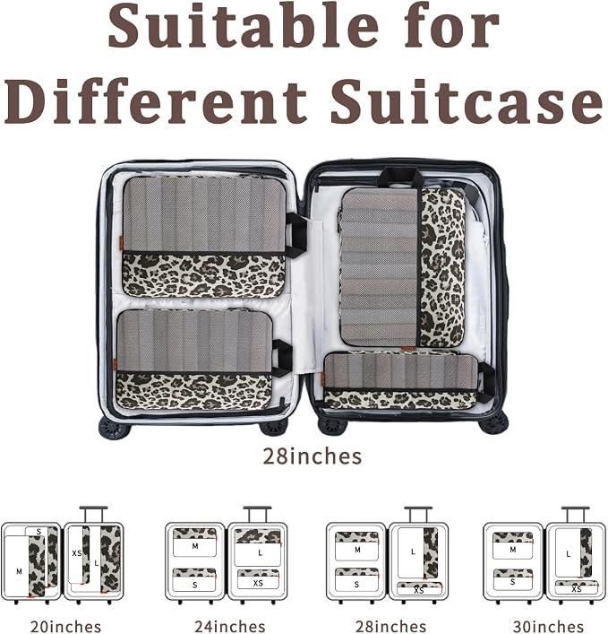 U+U 4 Set Compression Packing Cubes, Travel Organizers (Leopard) | Space-Saving & Lightweight Travel - Image 7