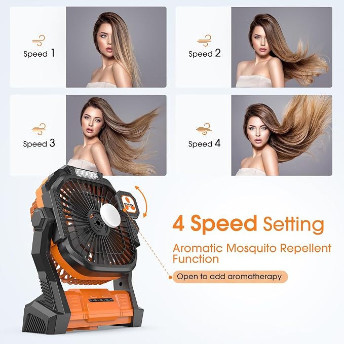 Portable Fan Rechargeable, Cordless Battery Powered Fan with LED Lantern, Small Table Fan, USB Battery Operated Fans for Travel Bedroom Home Camping Tent Office Beach Desk Picnic Barbecue Fishing | with LED Lantern, Small Table Fan, USB Battery Operate... - Image 3