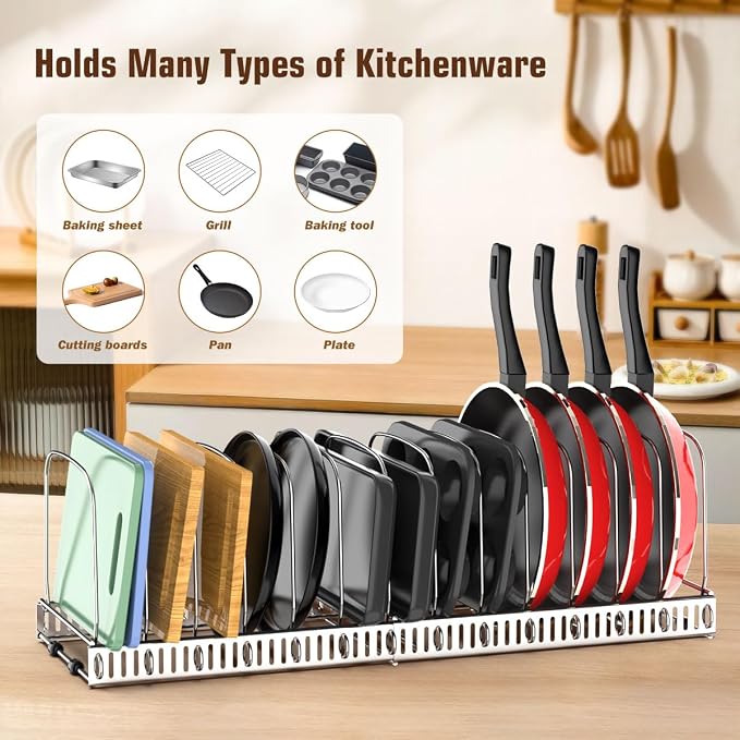 Housolution Cutting Board and Baking Tray Cookie Sheet Organizer, Silver | 12"-23" Expandable, 14 Adjustable Dividers, Sturdy Metal Construction, Easy Assembly - Image 2