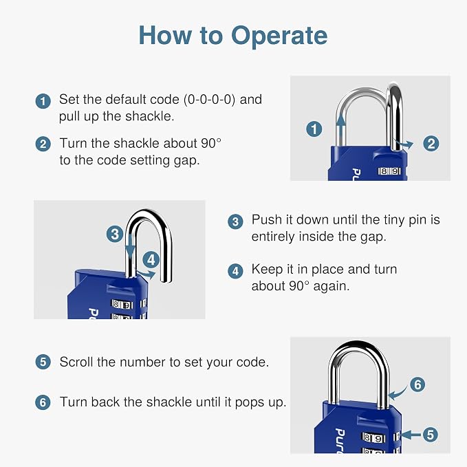 Puroma 4 Pack Combination Lock Locker 4 Digits Combo Padlock Gym Blue | For School Gate Fence Toolbox Hasp Storage, Outdoor, Resettable, Weatherproof, Side Window, Crack Cut Resist, Hardened Steel - Image 7