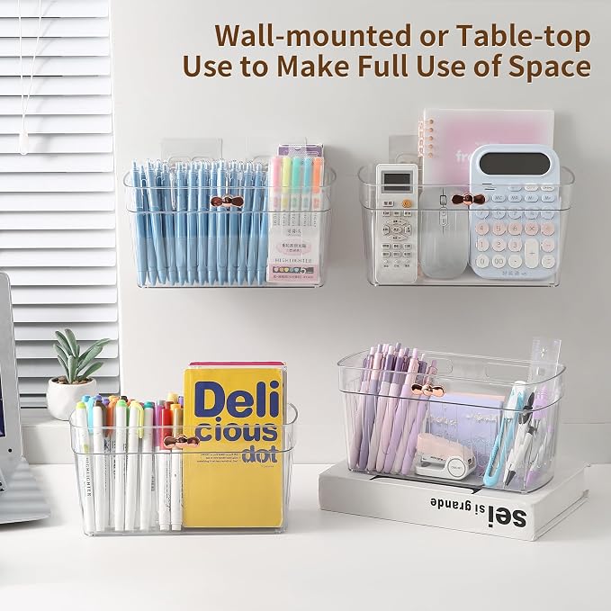 2 Pack Clear Acrylic Small Wall-Mounted Storage Baskets with Adhesive, No Drilling, Hanging Wall Mount Storage Bins for Kitchen, Pantry, Bathroom, RV - Image 5