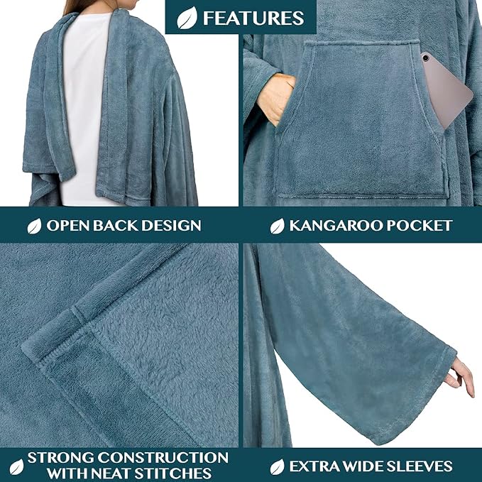 PAVILIA Blanket with Sleeves for Adult Women Men, Soft Warm Wearable Blanket Fleece Wrap Throw, Robe Blanket Gift - Image 2