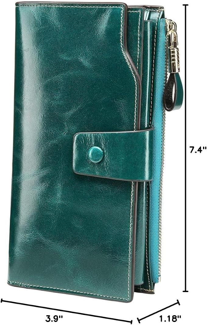 Itslife Women's RFID Blocking Large Capacity Luxury Wax Genuine Leather Clutch Wallet Ladies Card holder - Image 8