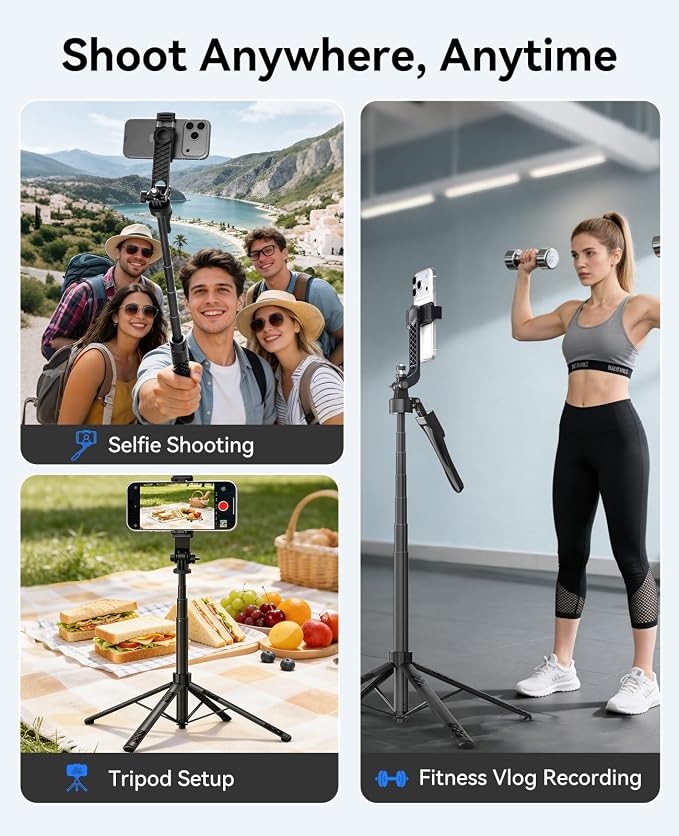 ORICO 73" Aluminum iPhone Tripod for Video Recording, Portable Tripod & Selfie Stick, 4-Leg Base, 360° Rotatable Handle, Wireless Remote, Extendable Stand for iPhone/Android/Camera/GoPro - SPN185 - Image 6