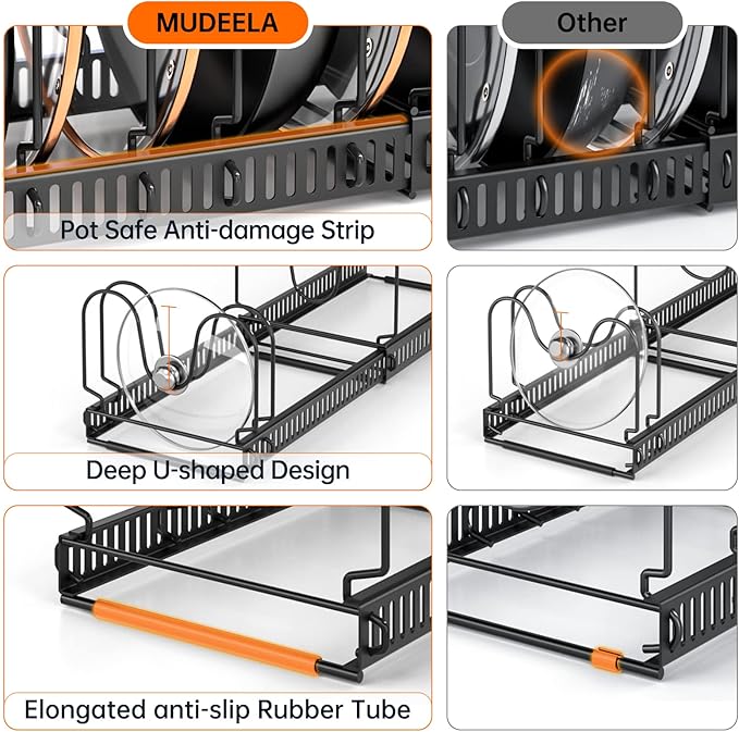 MUDEELA Expandable Pot Pan Lid Organizers inside Cabinet, 10 Divider-Black | Expandable 11.8–22.9", 10 Adjustable Divider, Tool-Free Assembly, Non-Slip, Scratch-Proof, For Pan Lid Cutting Board Bakeware - Image 4