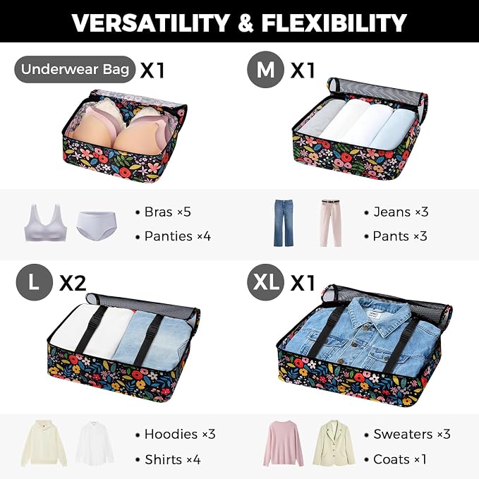 BAGAIL 8 Set Packing Cubes Luggage Packing Organizers for Travel Accessories-Black Floral - Image 3