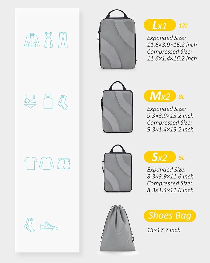BAGSMART Compression Packing Cubes for Travel | Lightweight suitcase organizers bag set, space-saving double zipper expansion for carry-on luggage & travel organization - Image 2