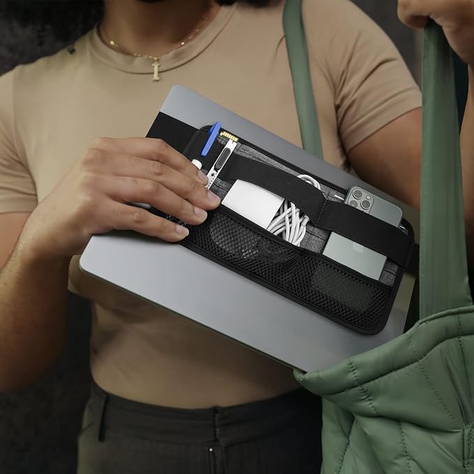 Portable Tech Organizer Attachable to Laptop for Electronics, Cables, Mouse, Power Bank, USB Adapter, Charger, Cellphone - Gray - Image 2