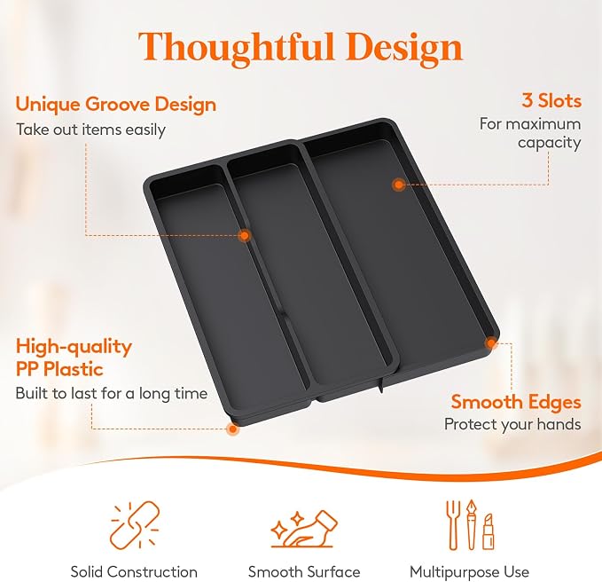 Lifewit Utensil Organizer for Kitchen Drawer, Expandable Cooking Tray | Adjustable Cutlery Flatware Holder, Plastic Silverware Spatula Tools Storage Divider, 8.9-14.4 x 15.8", Black - Image 7